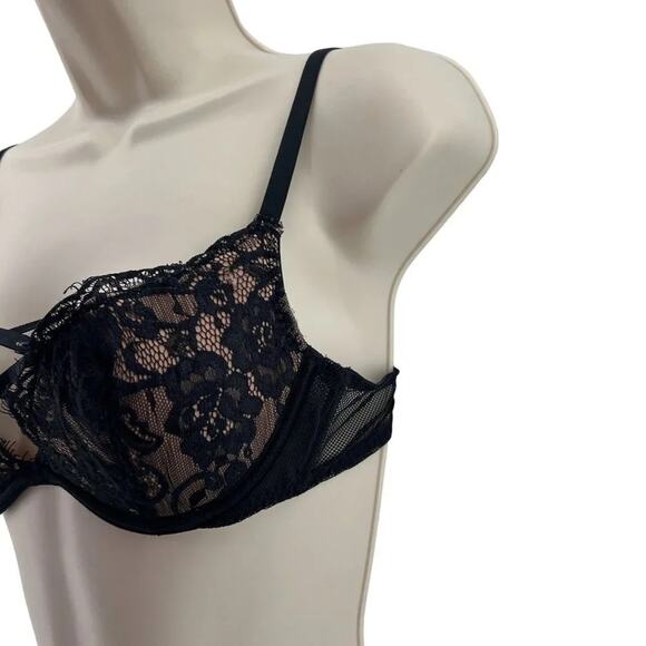 Adore Me Black and Tan Lace Strappy Bra Womens 34A - Picture 2 of 6